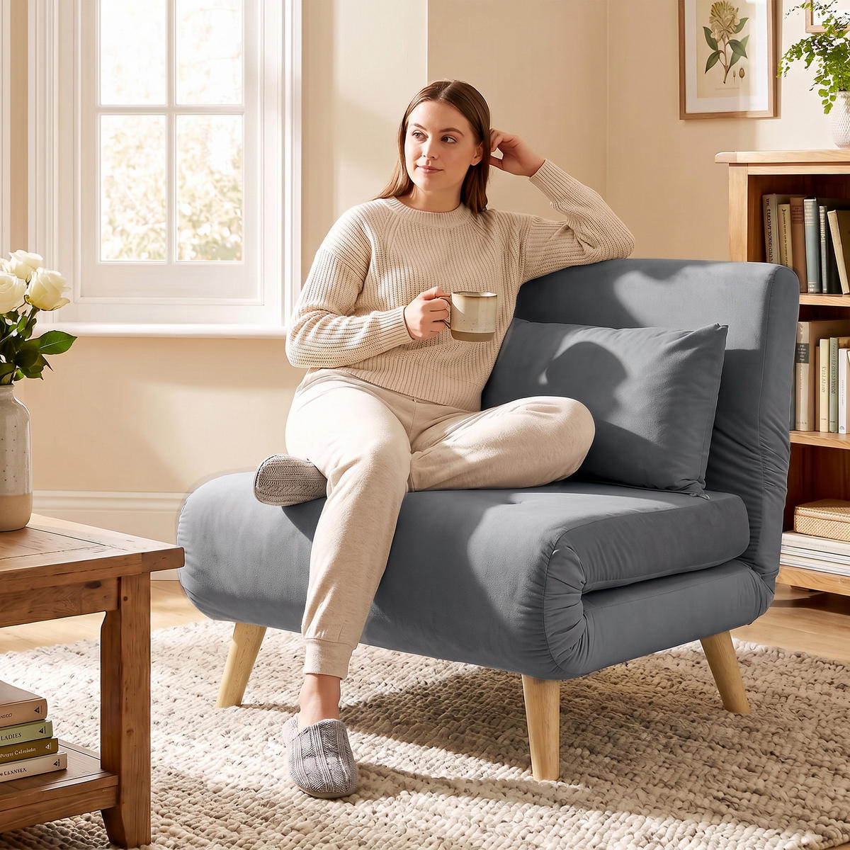 SCHLAFSESSEL Polyester Grau - Beige/Naturfarben, Textil (72/79/78cm) - HOMCOM