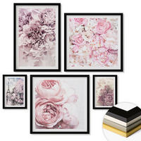 WANDBILDER 5er-Set - 50x50 cm & 20x30 cm & 40x60 cm Schwarzer Rahmen - Rosa Blumen, romantische Landschaft - Schwarz, Kunststoff (40/60cm) - ArtPrintCave