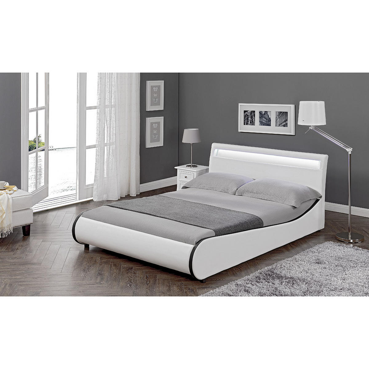 POLSTERBETT Valencia mit LED-Beleuchtung - Weiß, Textil (180/200cm) - Corium