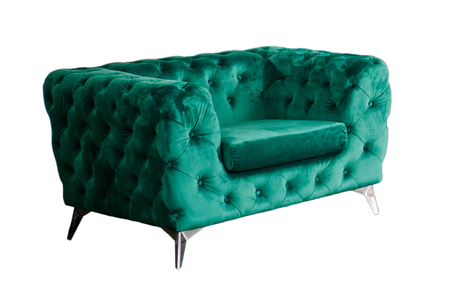 CHESTERFIELD-SESSEL NARLA Grün Velvet - Silberfarben/Grün, Textil/Metall (120/71/87cm) - KAWOLA