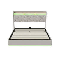 POLSTERBETT 140/200 cm, in Beige Leinenstoff, Doppelbett, Hydraulischer Stauraum, led Kopfteil, USB Ladestation - Beige, Metall (140/200cm) - BPKADHY