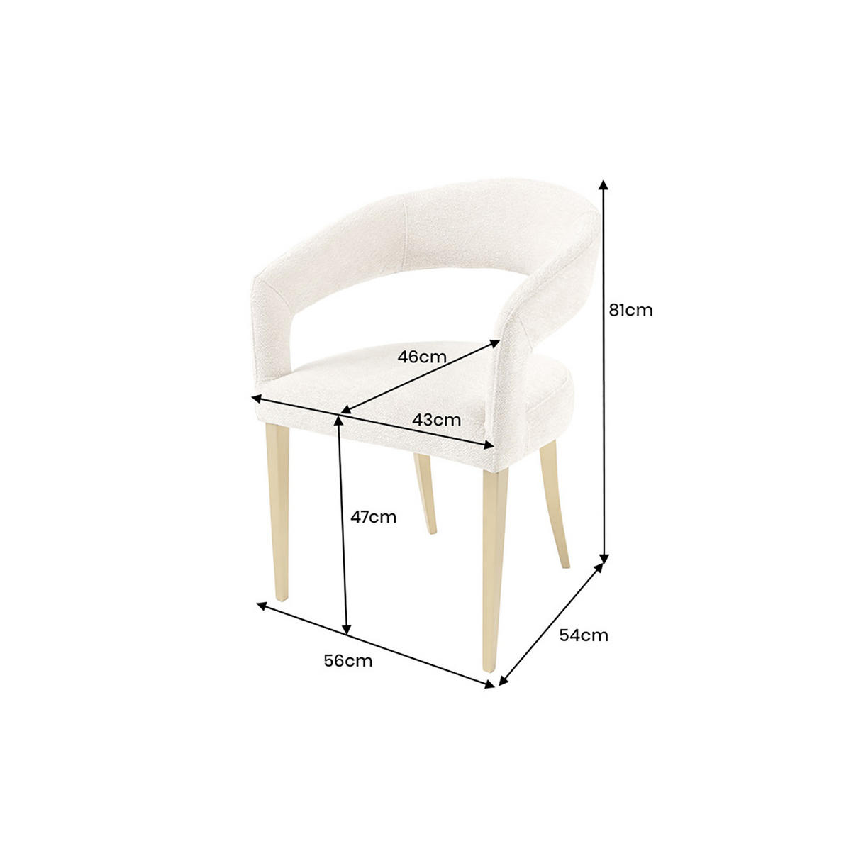 STUHL BOUTIQUE Strukturstoff Beige 80 cm - Beige/Goldfarben, Textil/Metall (56/81/54cm) - riess-ambiente