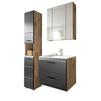 BADMÖBEL-SET 3-teilig Schwarz matt, Eiche Nox, Badezimmer Komplett-Set mit Waschbecken, 105 x 185 cm - Eichefarben/Schwarz, Glas/Keramik (105/185/46cm) - Inn.Furn