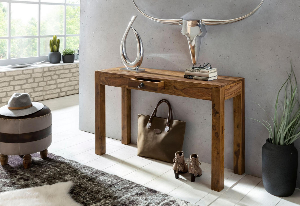 KONSOLENTISCH Akazienholz Schublade Landhausstil NAKO, Braun 120x40x70 cm - Braun, Holz/Metall (40/120/70cm) - KADIMA DESIGN