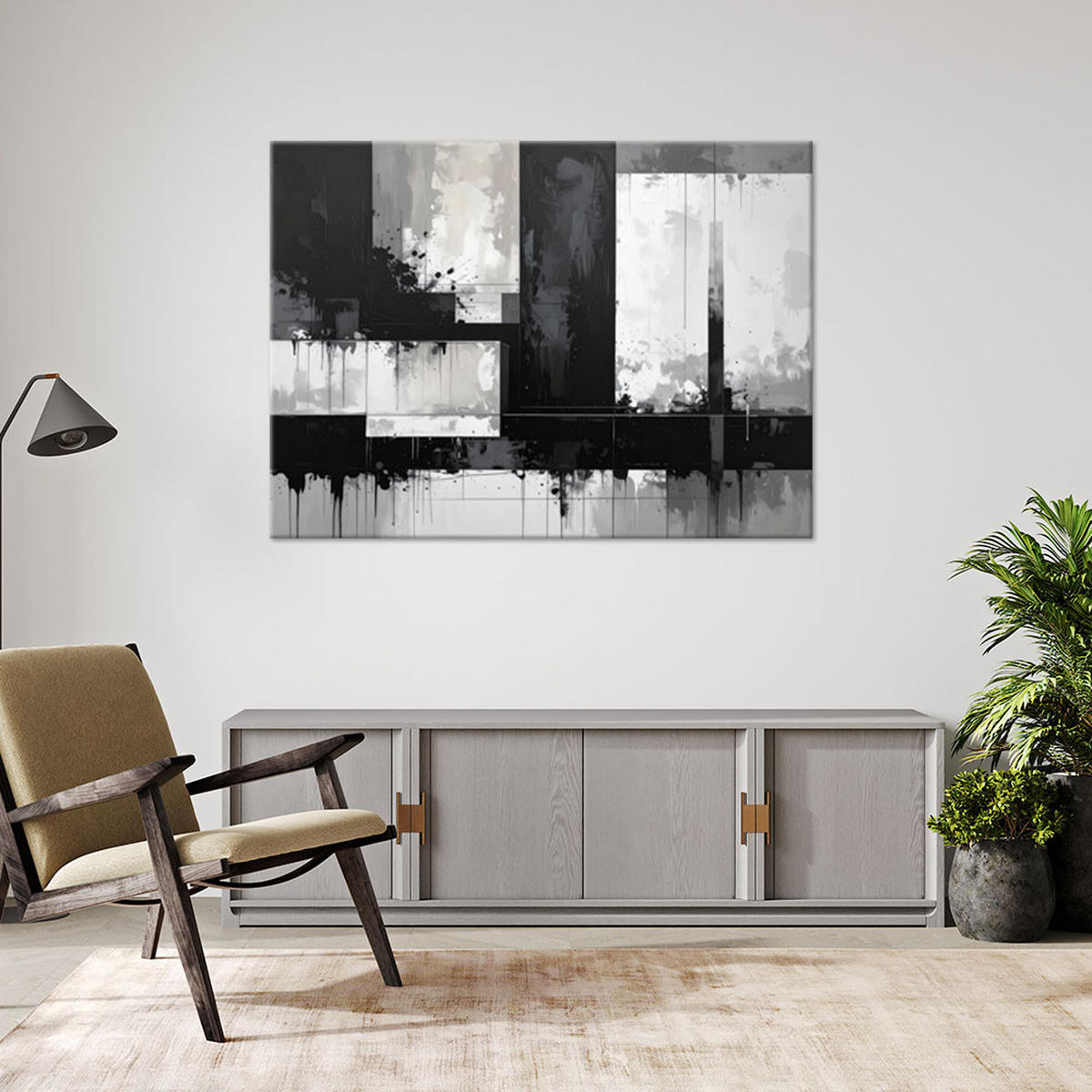 WANDBILD, Schwarz weiße moderne Abstrakt - Schwarz, Textil (120/80cm) - Feeby