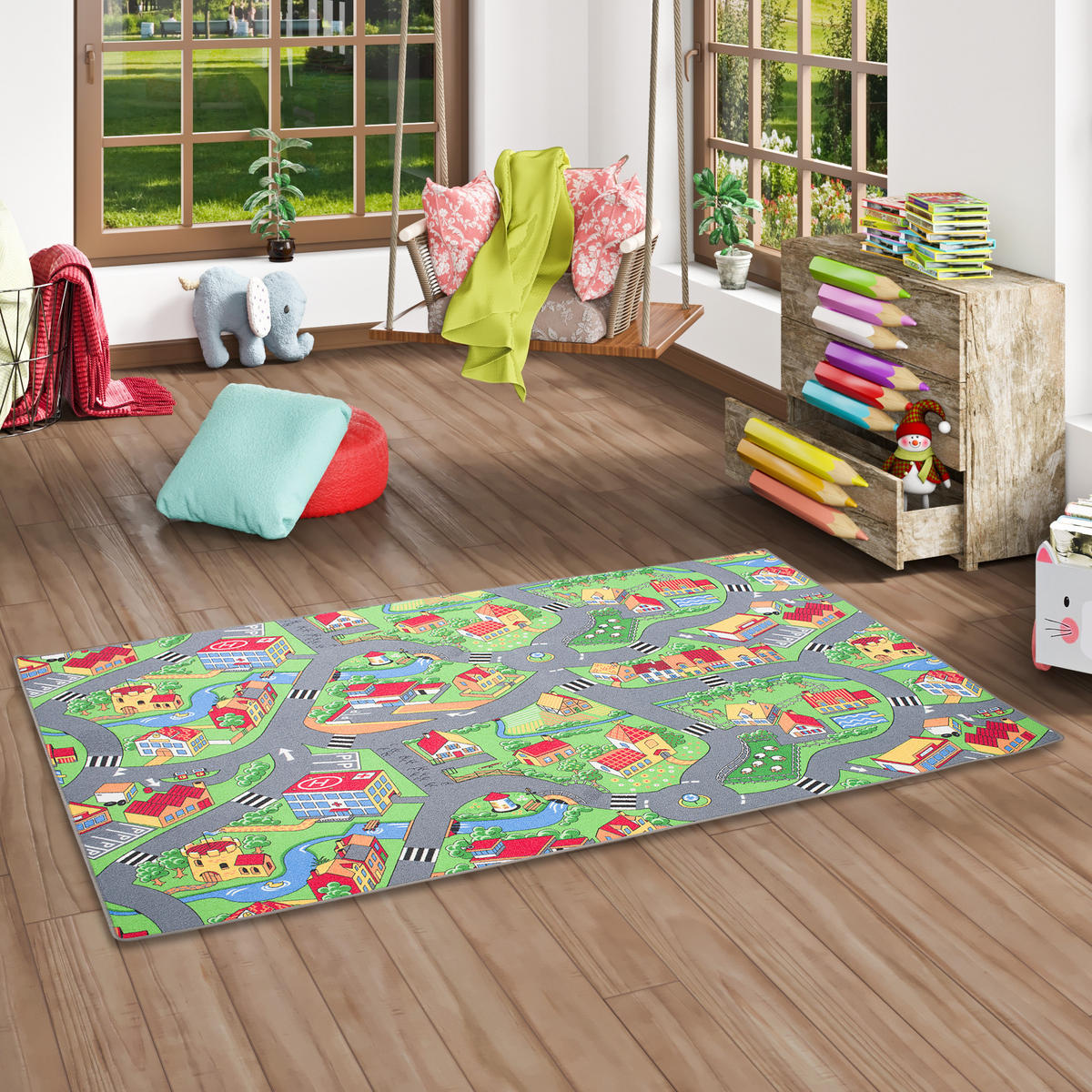 KINDER SPIEL STRASSENTEPPICH - Grün, Textil (80/160cm) - Snapstyle