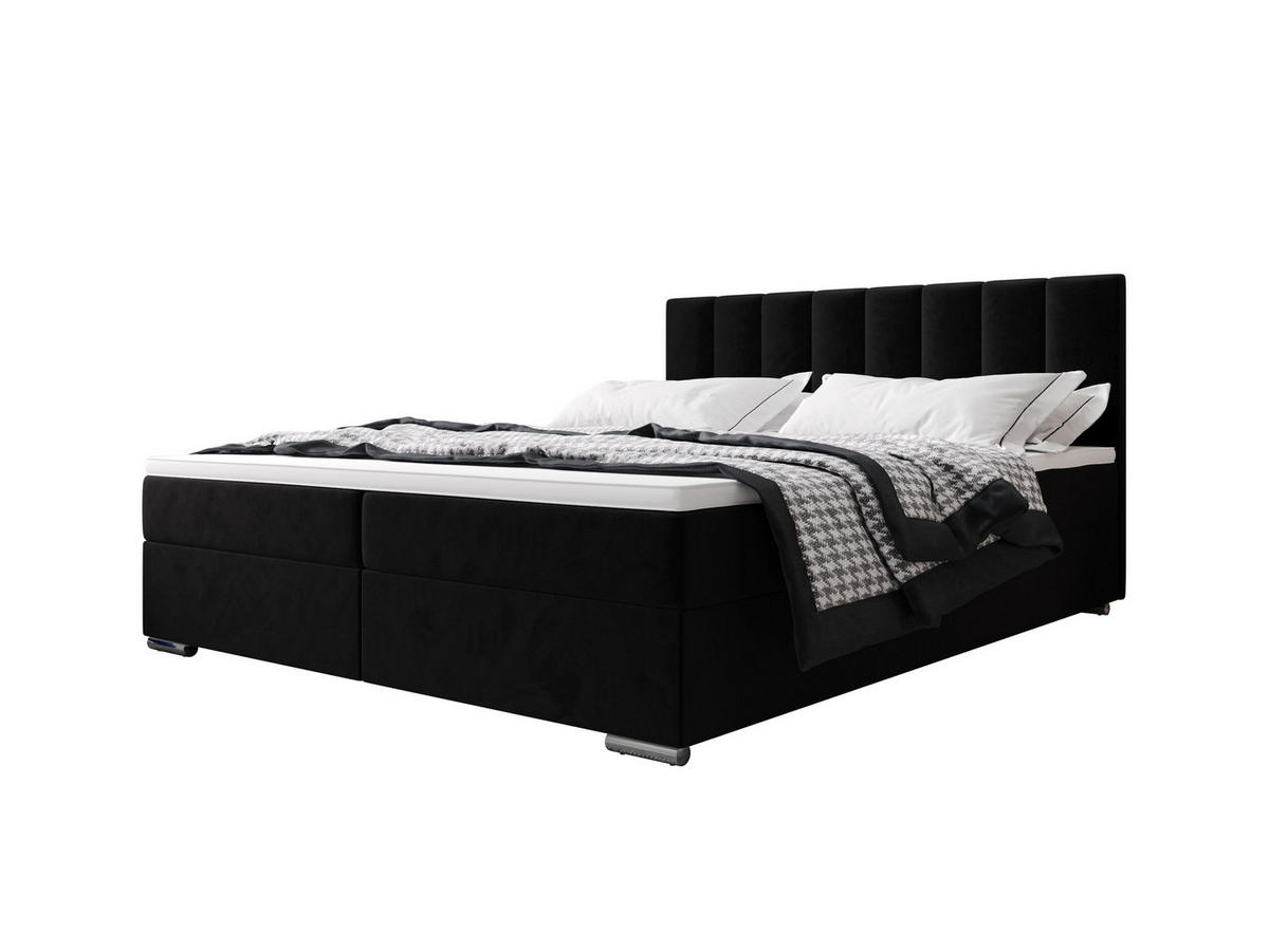 BOXBETT ZILANO 2 mit Matratze H3 und Topper 180x200 Itaka 15 - Schwarz, Holz/Textil (180/200cm) - Bedante