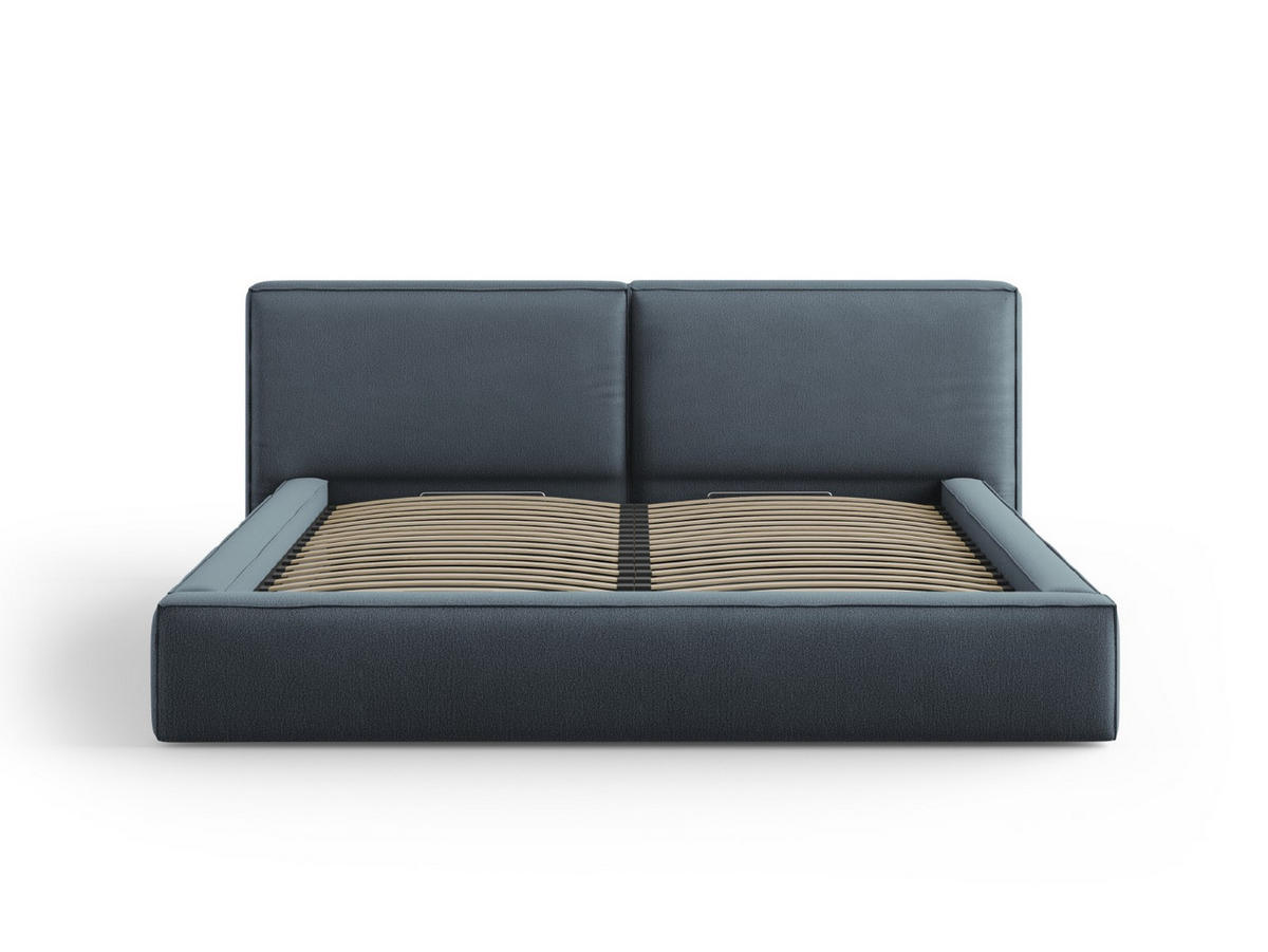BETT mit Bettkasten und Kopfteil Jodie aus strukturiertem Stoff blau 200x200cm - Blau, Textil (200/200cm) - Micadoni