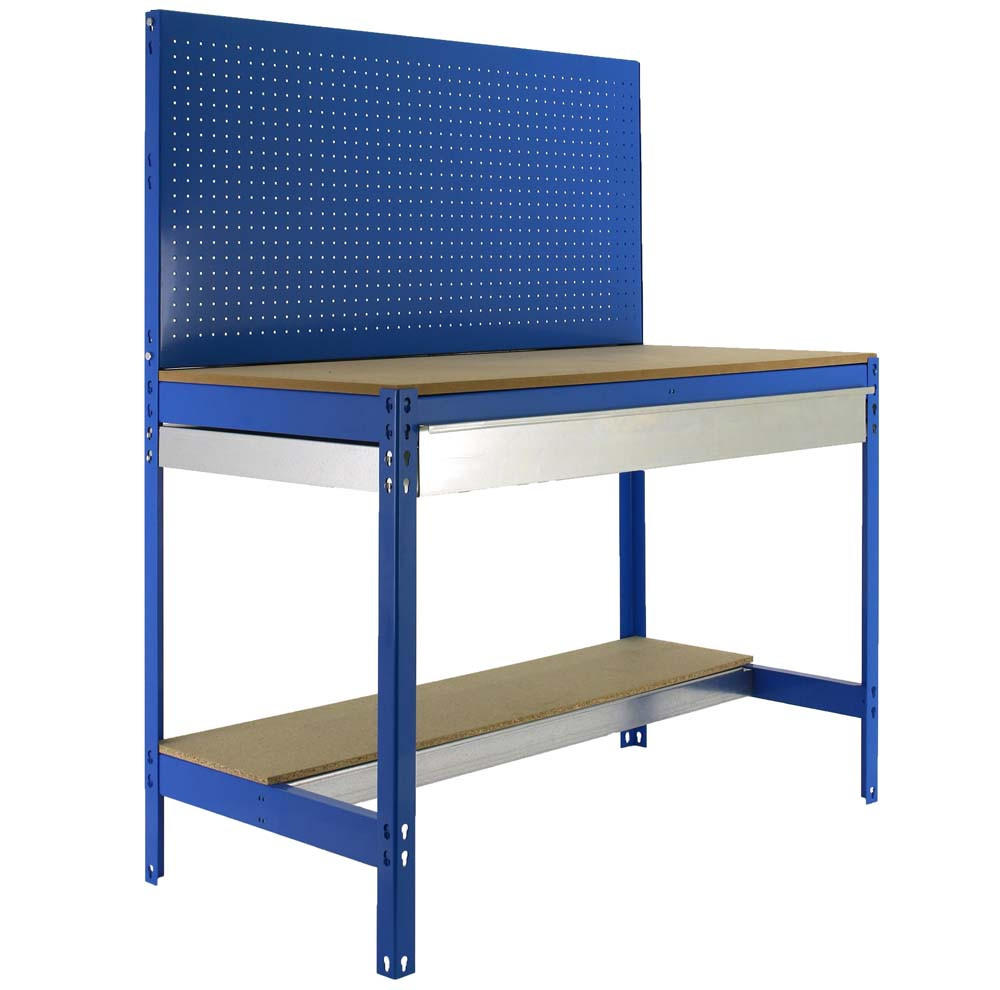 WERKBANK BUFFALO mit Werkzeugwand und Schubfach | HxBxT 84x150x61cm | Traglast 600kg | Blau - Blau, Metall (150/84/61cm) - PROREGAL