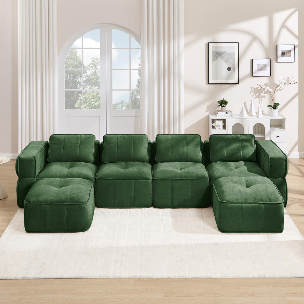 WOHNLANDSCHAFT DE-34428 4-Sitzer U-Form mit 2 Hockern Grün - Grün, Textil (162/67/344cm) - ComfortXL