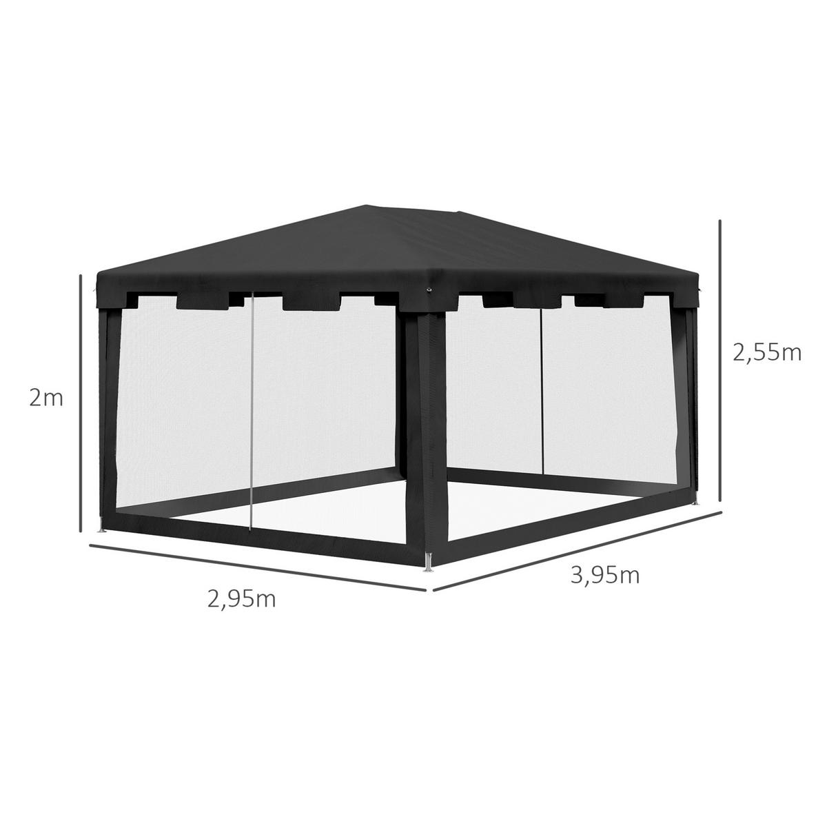 PAVILLON 395/295/255 cm mit Moskitonetz, wasserabweisendem Dach und Metallgestell, Dunkelgrau - Dunkelgrau, Metall (295/255/395cm) - Redom