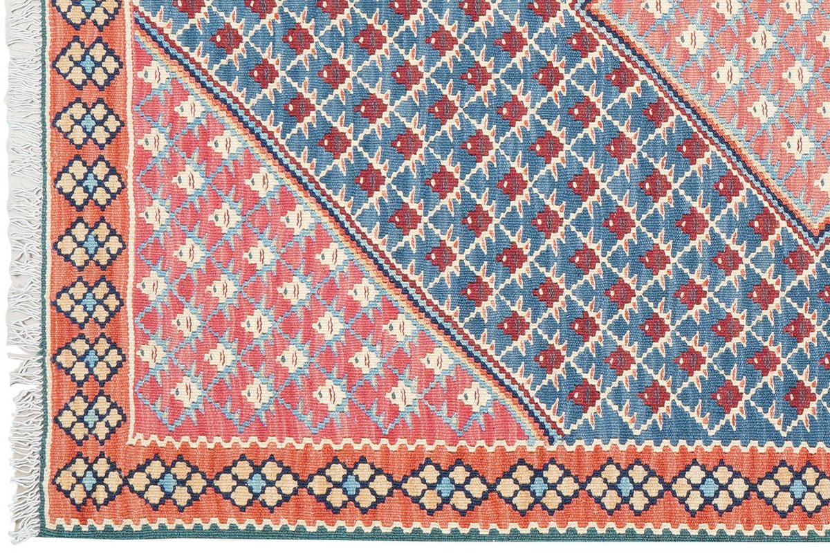 HANDWEBTEPPICH Kelim Senneh Blau 149/107 cm Schurwolle - Blau, Textil (107/149cm) - Looma