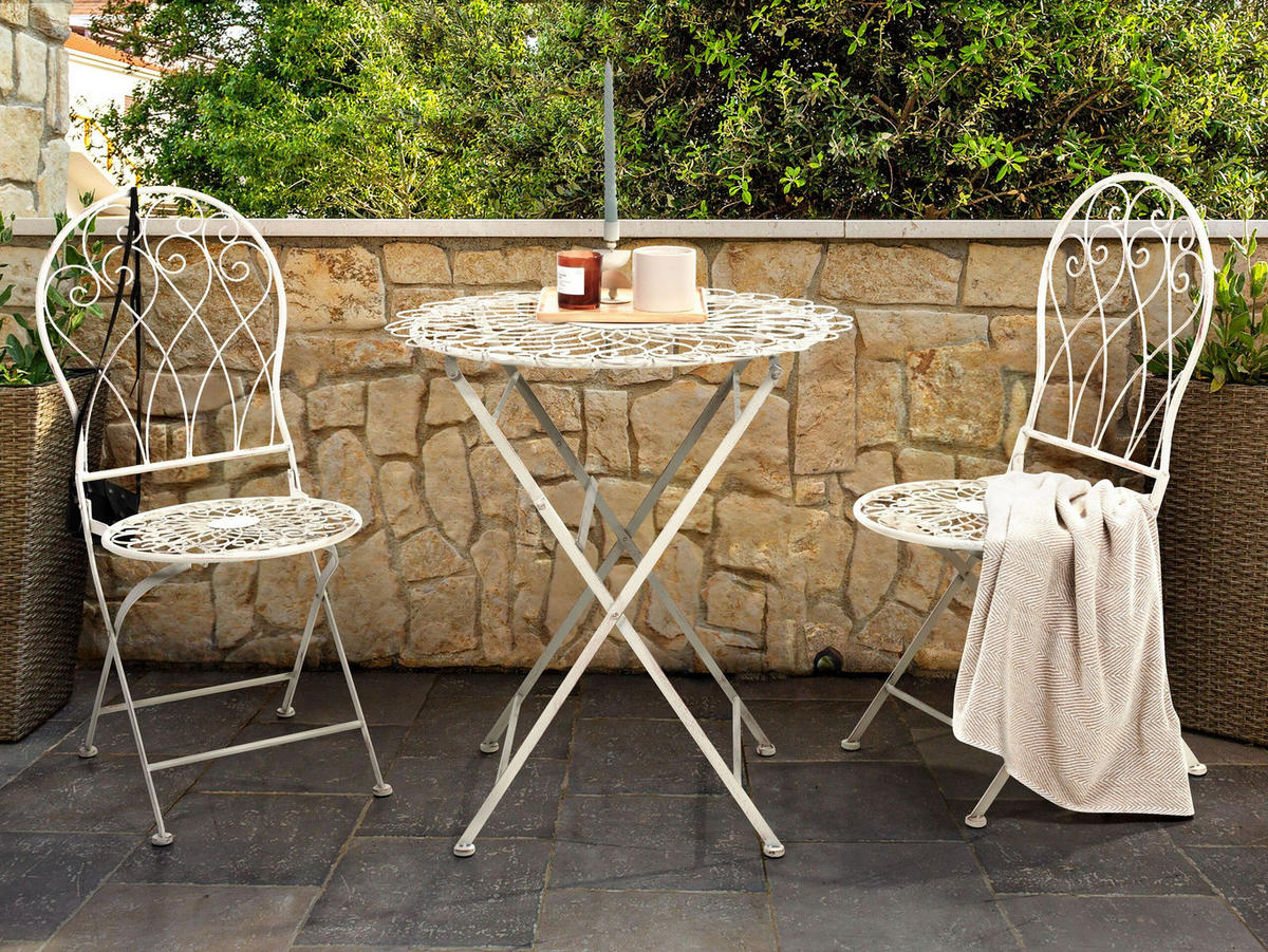 GARTENTISCH Metall cremeweiß 70 cm zusammen klappbar Stiffe - Creme, Metall (70/70/76cm) - Beliani