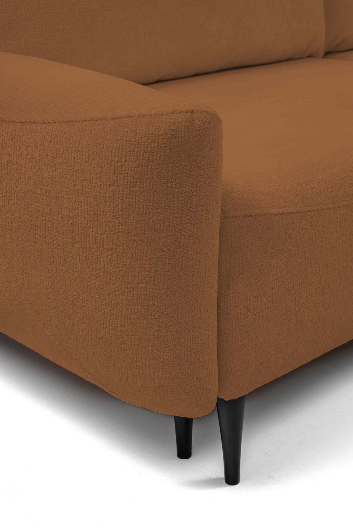 SOFA BOHO Mit Schlaffunktion Und Bettkasten, Wellenfederung, PUR-Schaum, Holzfüße, lose Rückenkissen, freistehend, 244x102x92 cm Copper - Kupferfarben, Holz/Textil (244/92/102cm) - DomoHome