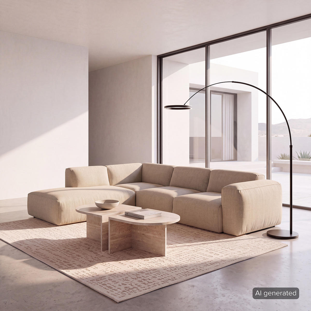 3-SITZER ECKSOFA mit Recamiere - Beige/Schwarz, Kunststoff/Textil (295/231cm) - home24