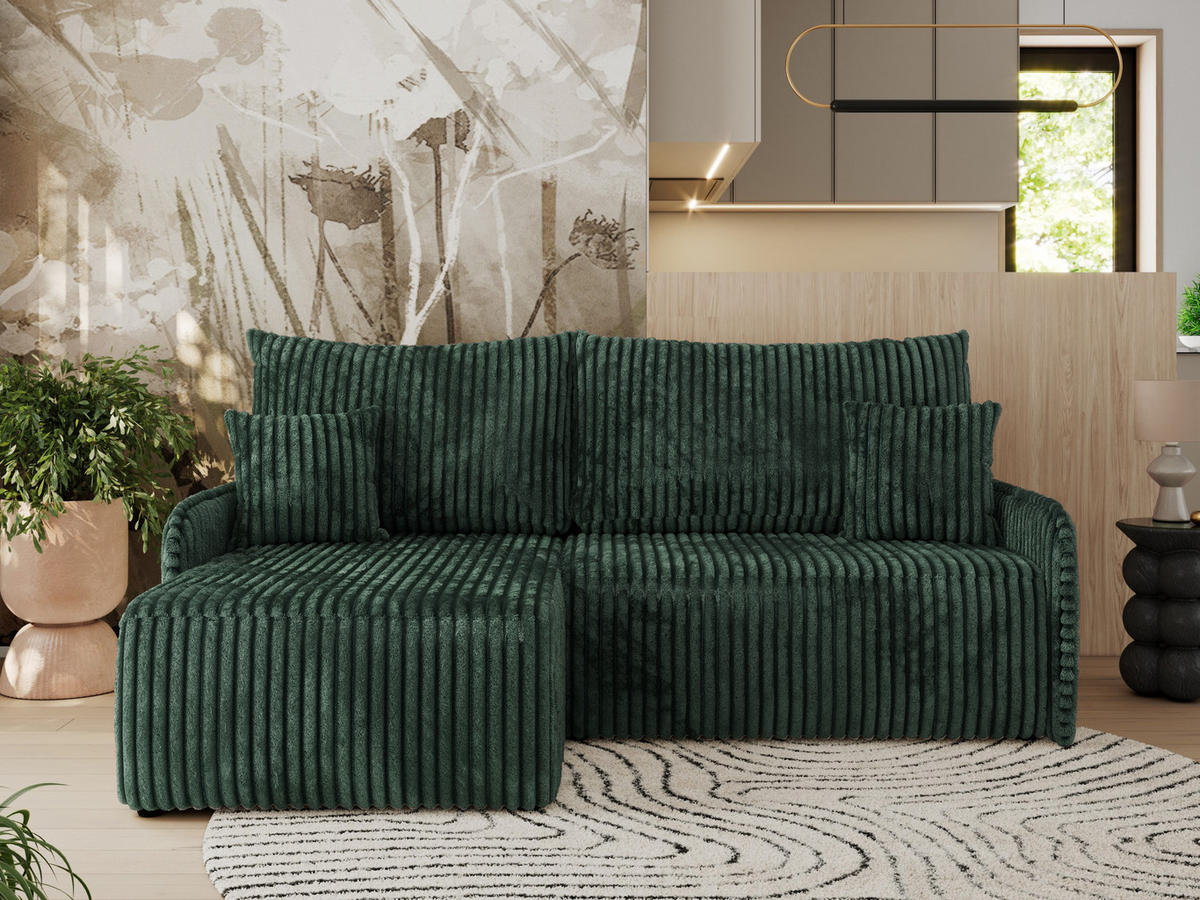 ECKSCHLAFSOFA ARPA L Grün Cord - links - Schwarz/Grün, Kunststoff/Textil (198/150cm) - MKS