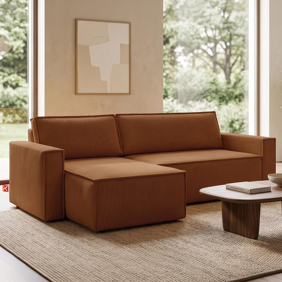 ECKSOFA-LINKS/RECHTS NAPI Schlaffunktion mit Cordbezug, rot - Schwarz/Orange, Textil (246/148cm) - KONSIMO®
