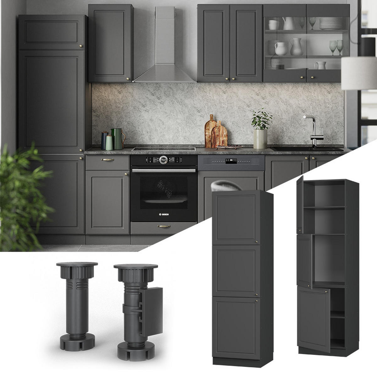 SKŘÍŇKA NA VESTAVĚNOU TROUBU Fame-Line Anthrazit-Gold Landhaus - antracitová, kompozitní dřevo (60/206.8/58cm) - Vicco