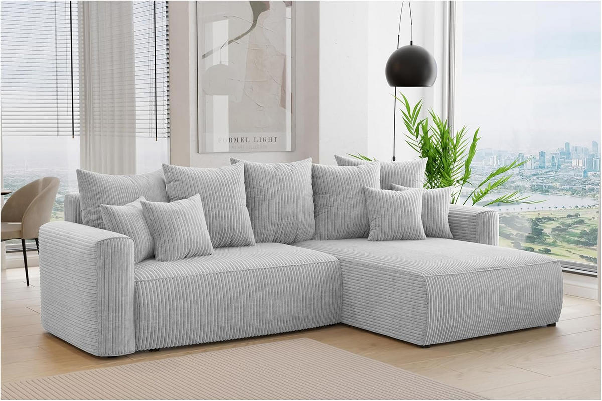 ECKSOFA BALI L - Hellgrau/Schwarz, Holzwerkstoff (260/160cm) - Meblini