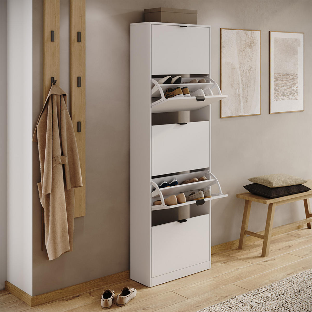 SKLÁPAČ TOPÁNOK Gizmo, biely, 59 x 181.1 cm s 5 priehradkami - čierna/biela, kompozitné drevo (59/181.1/22cm) - Vicco
