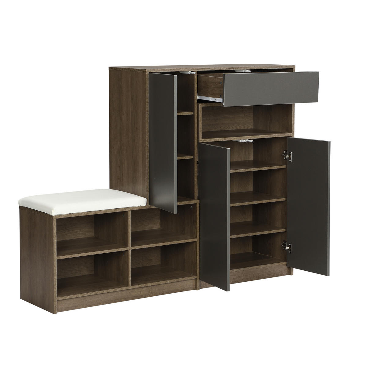 SCHUHSCHRANK 140/35/110 cm grau aus Spanplatte mit Sitzkissen - Grau, Holzwerkstoff (35/110/140cm) - OKWISH