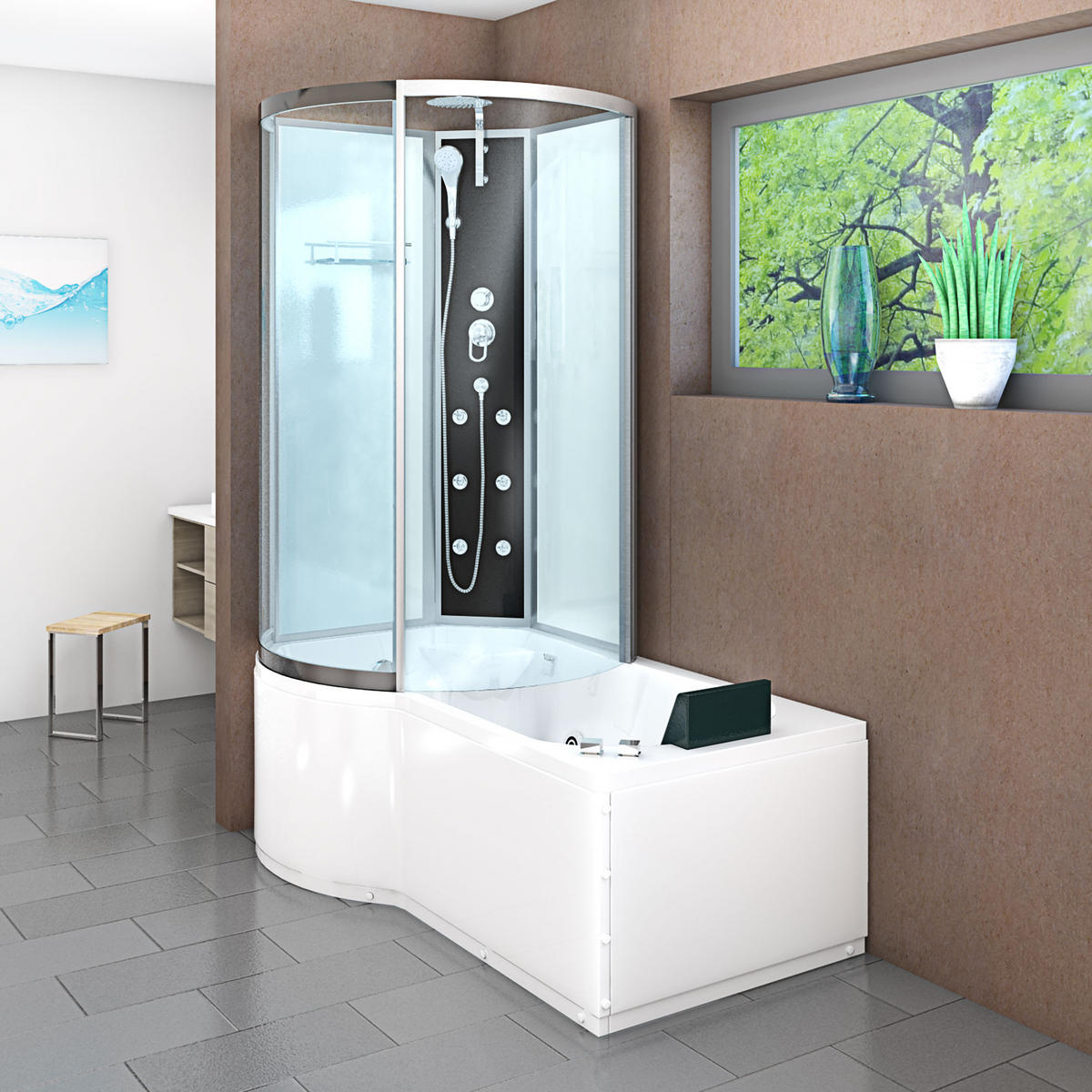 WHIRLPOOL Wanne Duschkabine ws K50-R00-WP 100x170 - Weiß, Glas/Kunststoff (98/225/170cm) - AcquaVapore by Sandra Jentho