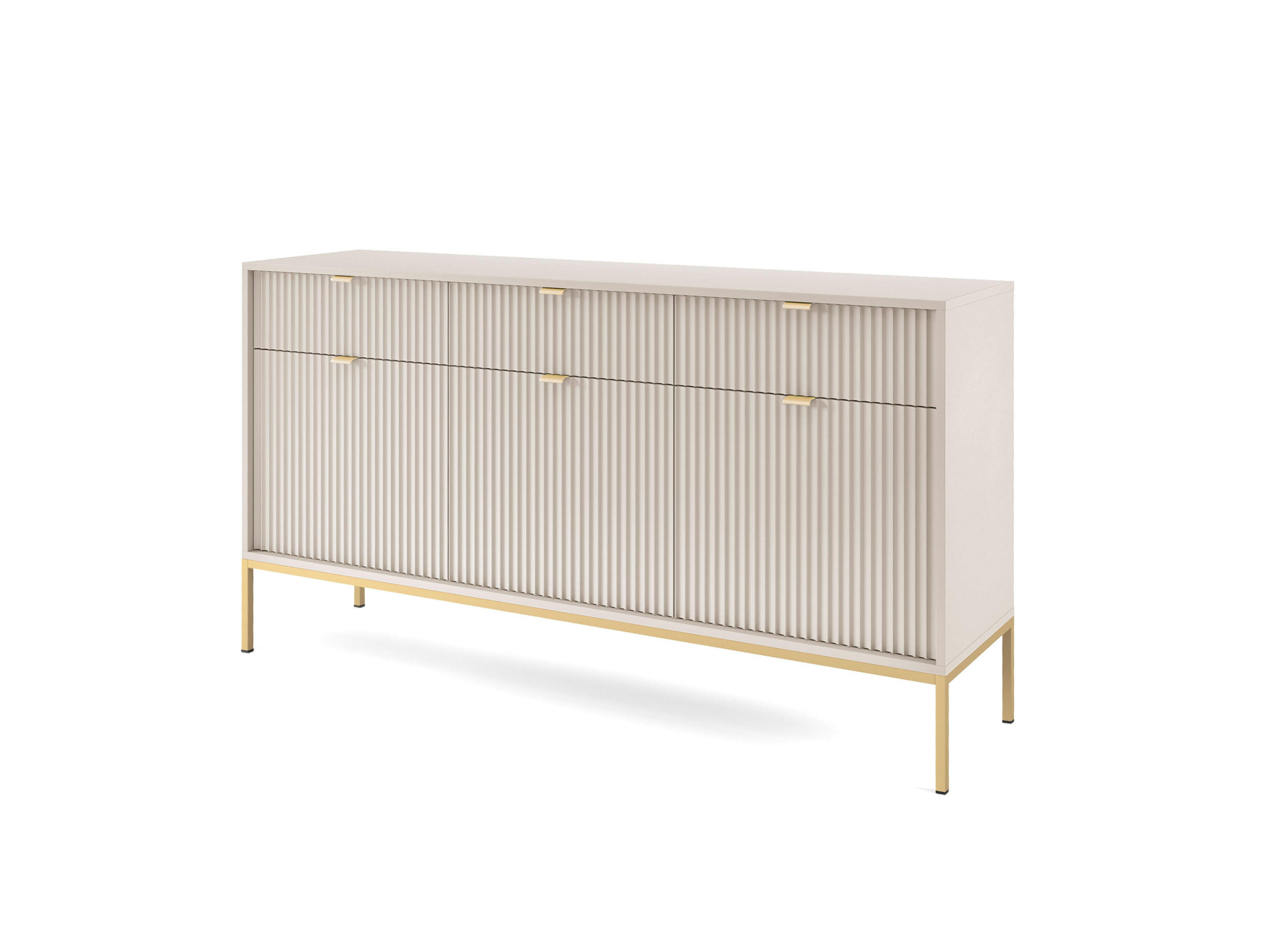 KOMMODE: 3 Schubladen, 3 Türen, Kaschmir, Gold, 154 x 83 x 39 cm, goldene Griffe - Beige/Goldfarben, Holzwerkstoff/Metall (154/83/39cm) - 3XE LIVING