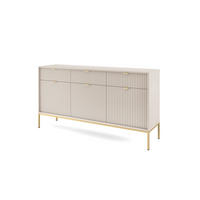 KOMMODE: 3 Schubladen, 3 Türen, Kaschmir, Gold, 154 x 83 x 39 cm, goldene Griffe - Beige/Goldfarben, Holzwerkstoff/Metall (154/83/39cm) - 3XE LIVING