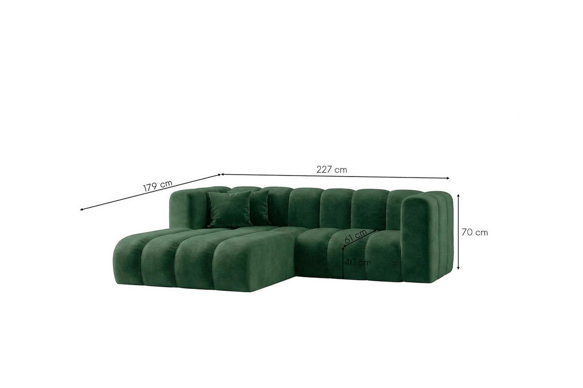 ECKSOFA Modulares In L-Form, Velvet-Stoff Riviera, Grün, Links, GRAND - Grün, Holz (227/179cm) - Kaiser Möbel