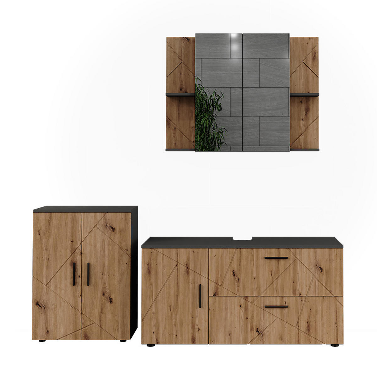 SADA KOUPELNOVÉHO NÁBYTKU Irma Antracit/Artisan - antracitová/dub artisan, kompozitní dřevo (120.1/60.6/41cm) - Vicco