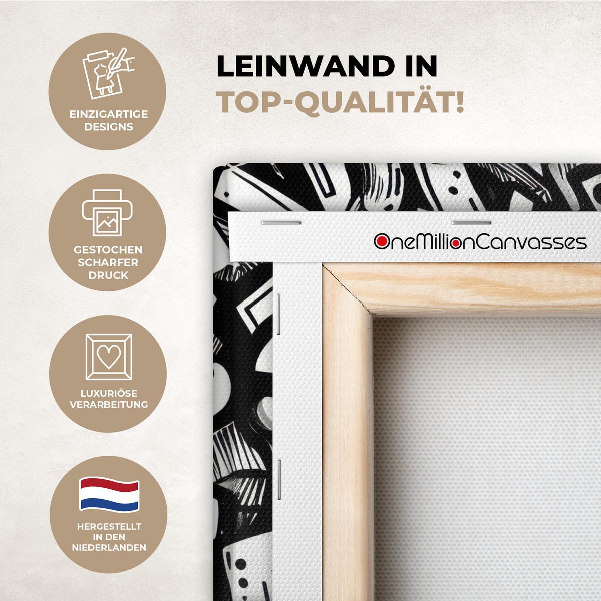 LEINWANDBILD Formen - Buchstaben - Graffiti - Schwarz Deko Wohnzimmer 20x20 cm - Schwarz, Textil (20/20cm) - MuchoWow