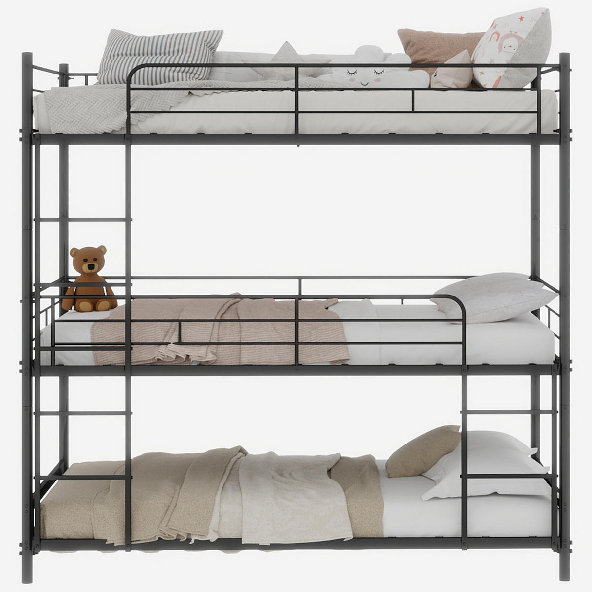 ETAGENBETT Dreifach Metall - Schwarz, Metall (90/190cm) - ComfortXL