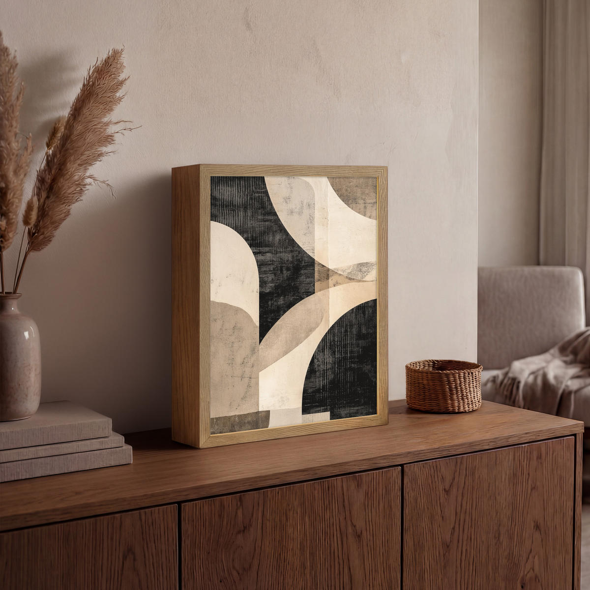 NÁSTĚNNÁ LAMPA S AKUMULÁTOREM Abstraktní - Tvary - Moderní - Béžová 30x40 cm - šedá, kompozitní dřevo (30/40/8cm) - OnlyWow