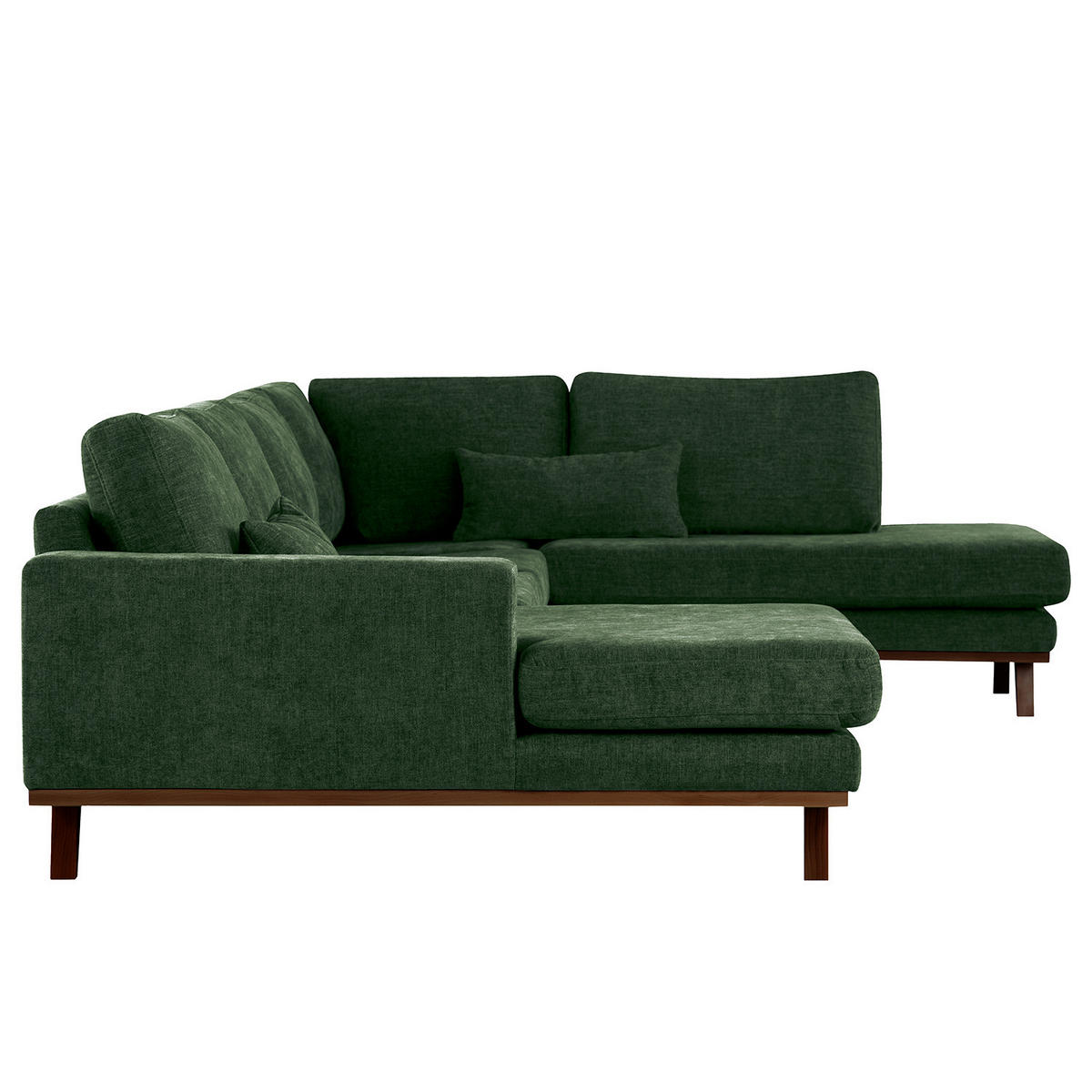 WOHNLANDSCHAFT mit Longchair - Dunkelgrün/Buchefarben, Buchenholz/Textil (371/81/219cm) - home24