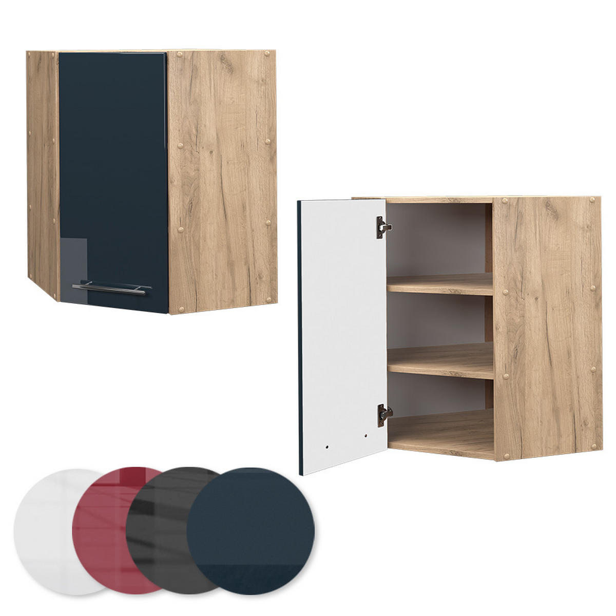 KÜCHENSCHRÄNKE Fame-Line Dunkelblau Hochglanz 57 cm - Honigeiche/Eiche Wotan, Holzwerkstoff (57/72/34.1cm) - Vicco