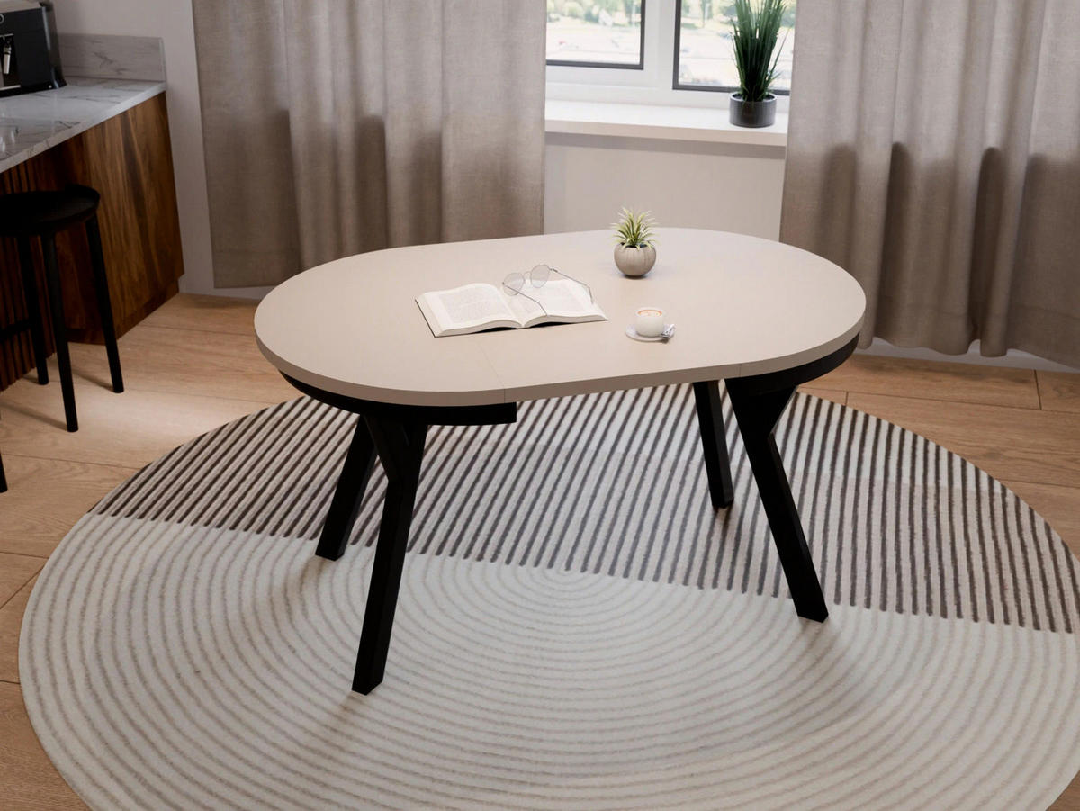 ESSTISCH ARI Rund (90-190 cm Ausziehbar Sandbeige Beige Metallbeine Loft) - Beige/Schwarz, Holz/Holzwerkstoff (90/90/76cm) - Ravio