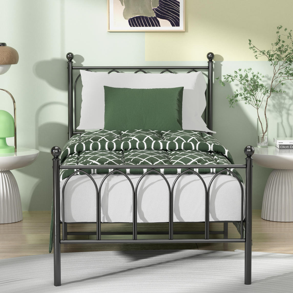 METALLBETT 90/200 mit Stauraum unter dem Bett Jugendbett mit Lattenrost, Schwarz - Schwarz, Metall (90/200cm) - STILVORA