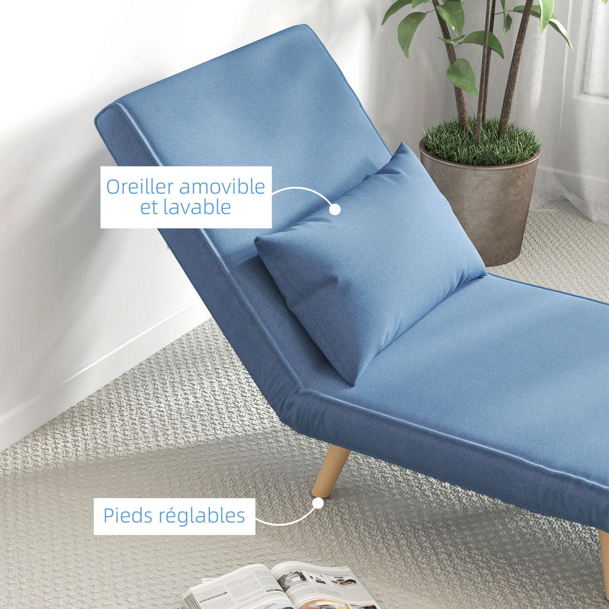 SCHLAFSESSEL 3-in-1 DE-14575 mit 5-fach verstellbarer Rückenlehne Blau - Blau, Textil (72/85/75cm) - ComfortXL