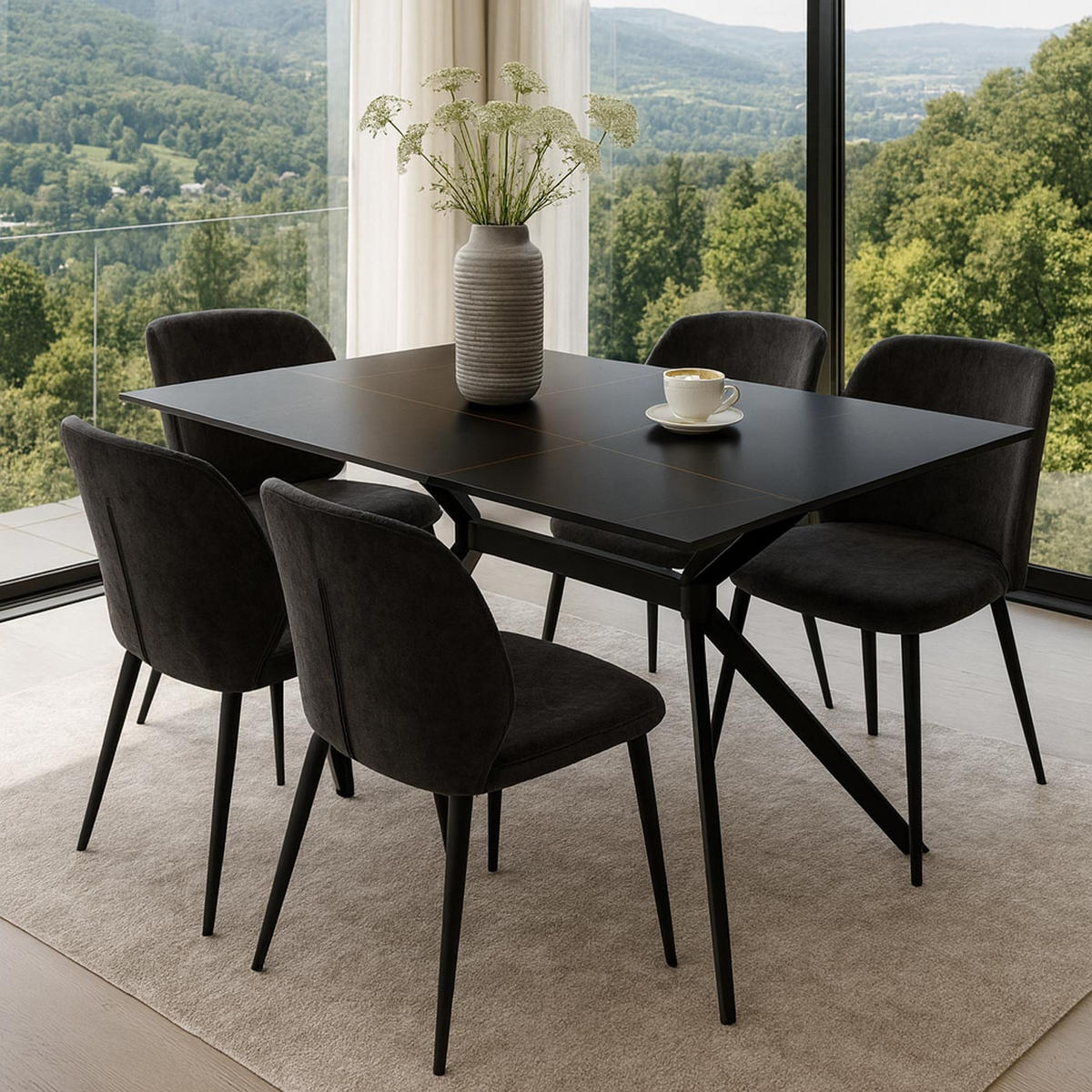 JÍDELNÍ STŮL hranatý černý - černá, kámen (70/120/76cm) - MCW