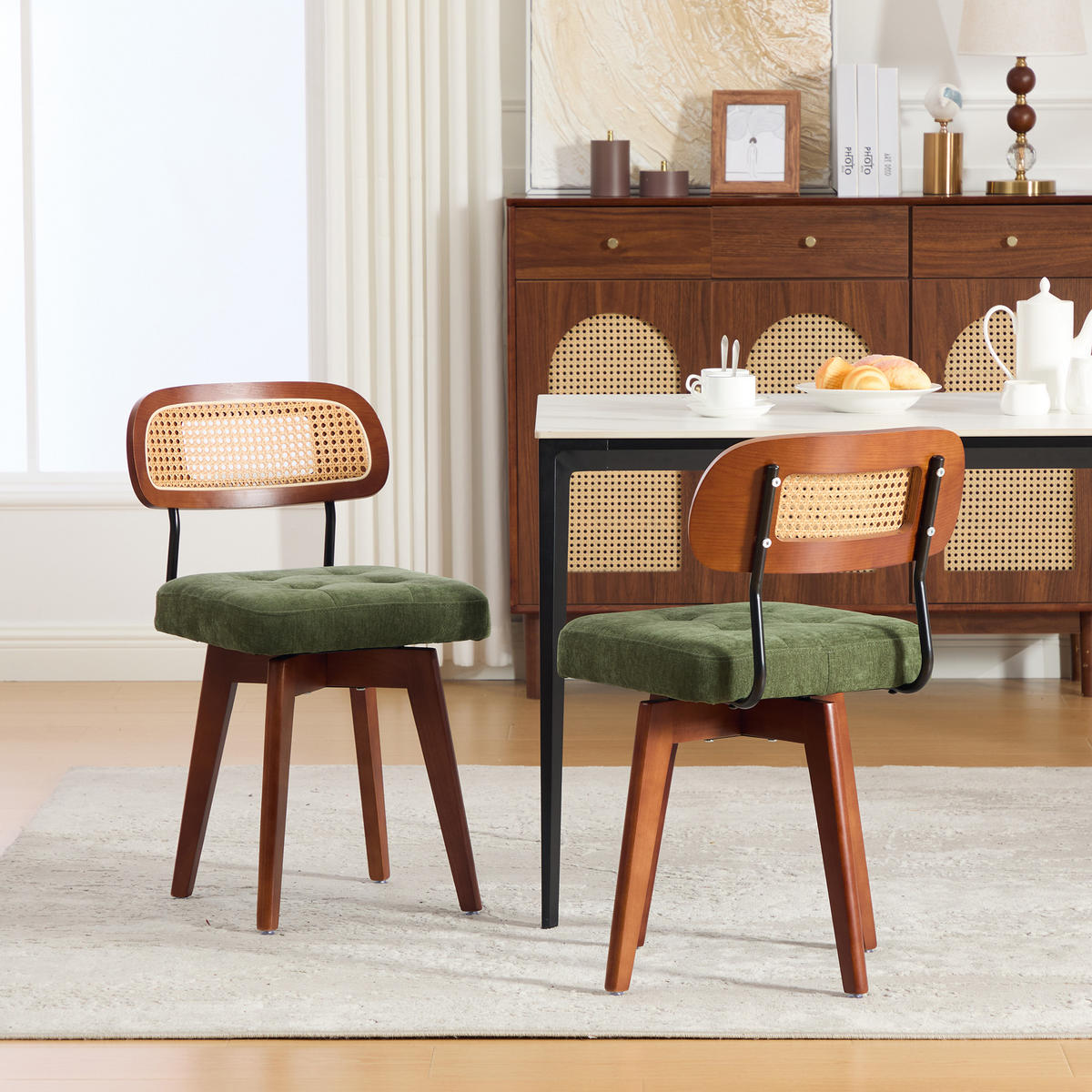 STUHL-SET 2 Stück Rattan 360° drehbar, DE-42279, Grün - Grün, Metall (50/77/43cm) - ComfortXL