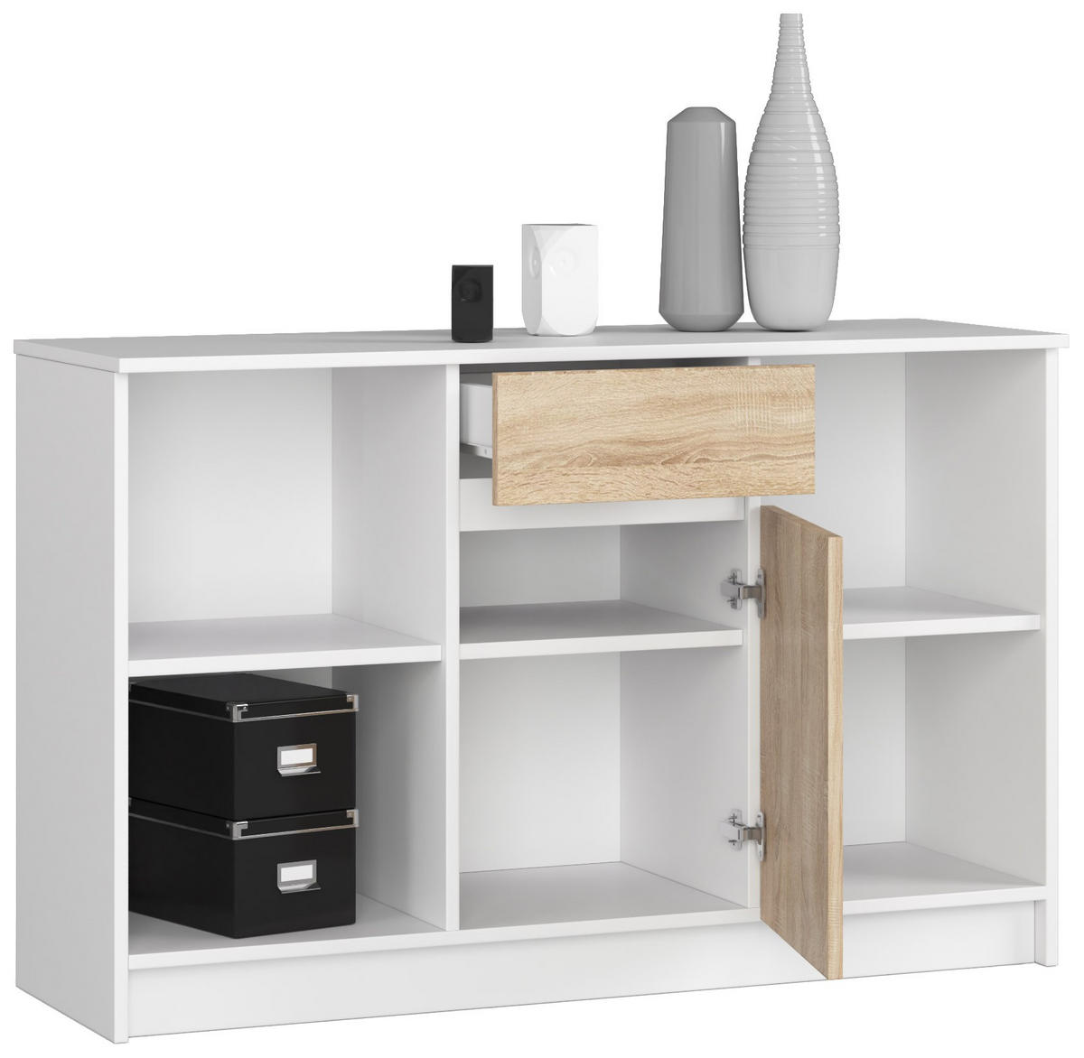 KOMMODE Weiß, Sonoma Eiche 120x40x77 cm - Weiß/Sonoma Eiche, Holzwerkstoff (120/77/40cm) - Akord