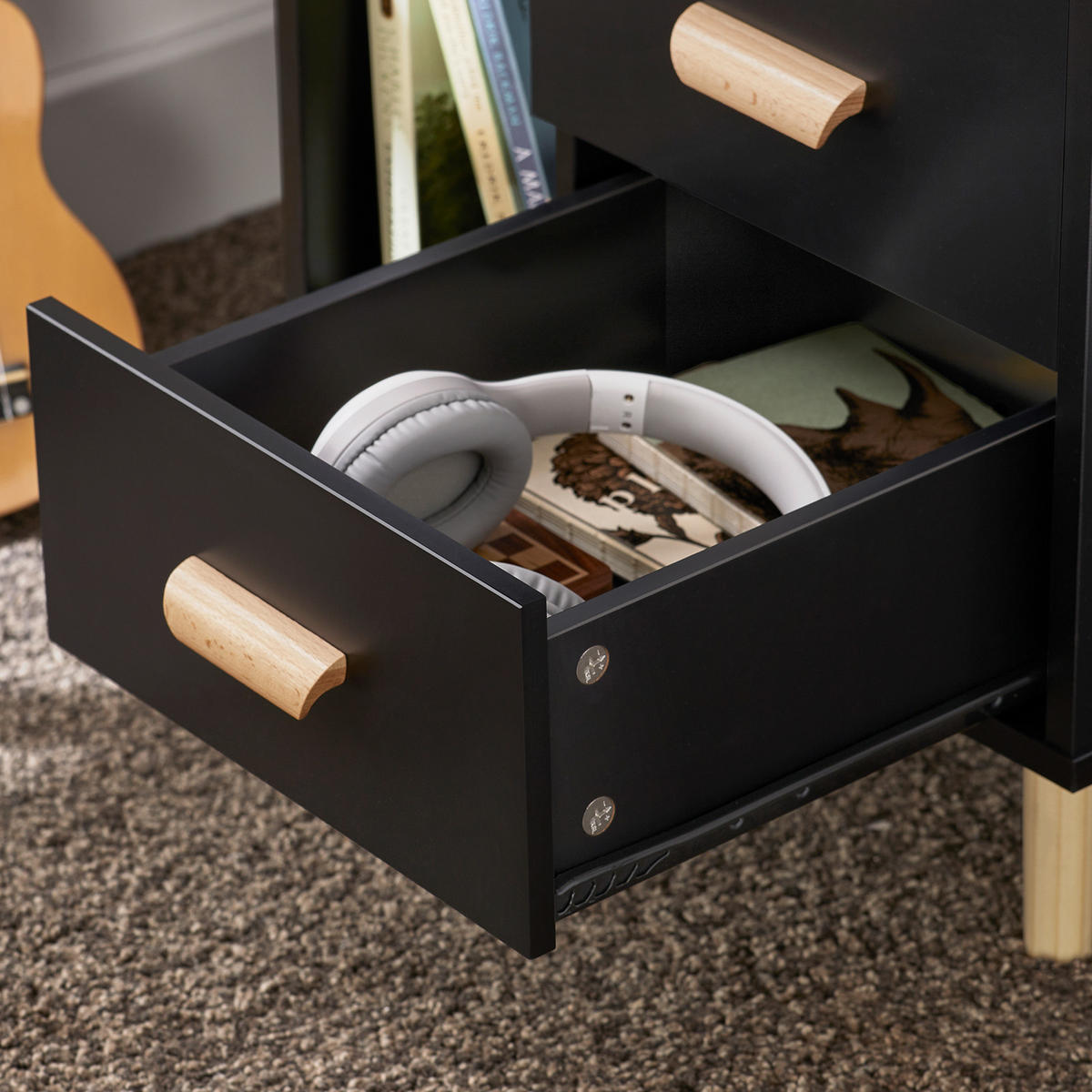 NACHTTISCH Schwarz - Schwarz, Holzwerkstoff (48/60/40cm) - SoBuy
