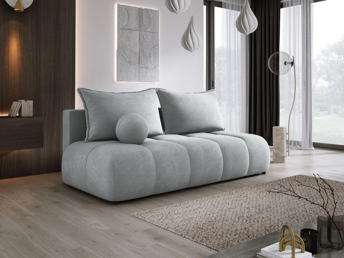 SOFA COCO MINI SCHLAFSOFA mit Bettfunktion, CLOUD Stoffbezug, 2-Sitzer, freistehend, Größe: 205x105x97 cm, Silver - Silberfarben, Holz/Textil (205/97/105cm) - DomoHome