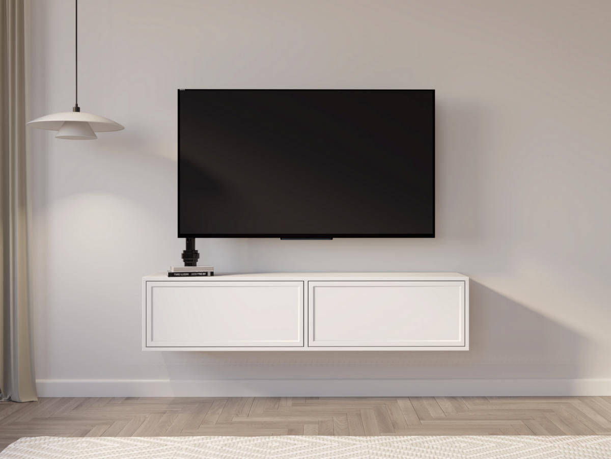 TV stolek Velveto zavěšené se dvěma klopami, Bílá, 140cm - bílá, kompozitní dřevo (140/30/30cm) - Selsey