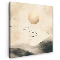 LEINWANDBILD Landschaft - Japandi - Vogel 50x50 cm - Beige, Textil (50/50cm) - MuchoWow