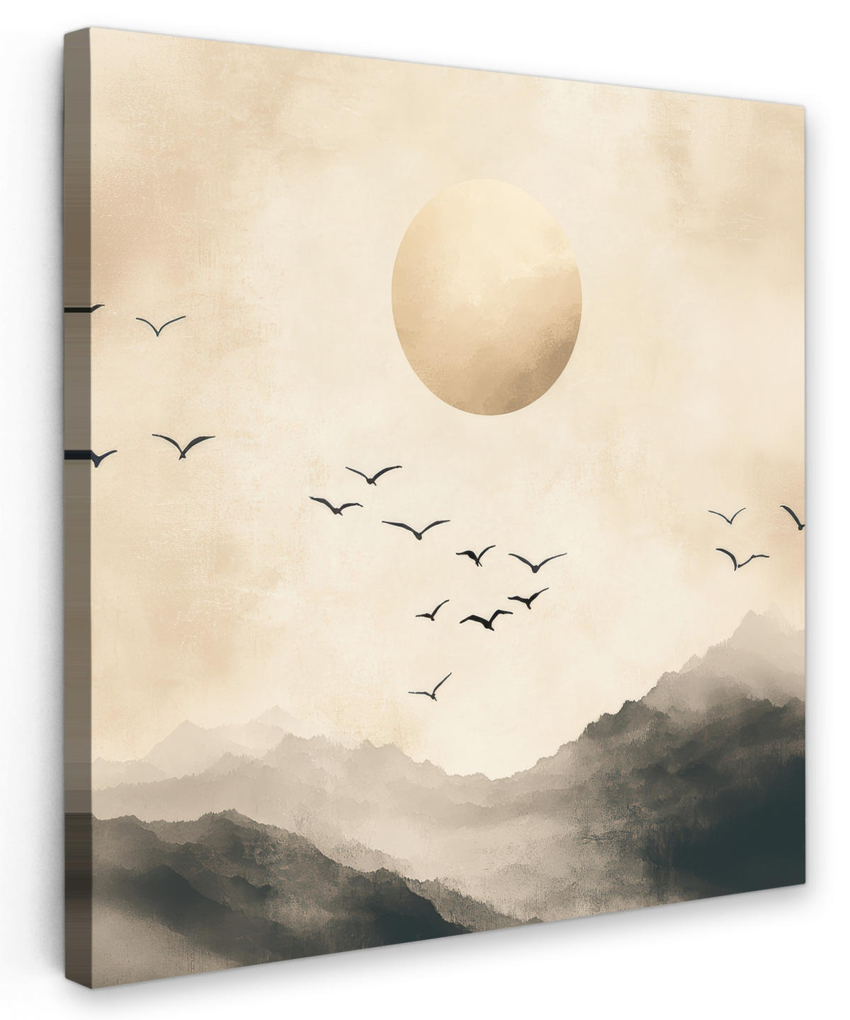 LEINWANDBILD Landschaft - Japandi - Vogel 50x50 cm - Beige, Textil (50/50cm) - MuchoWow