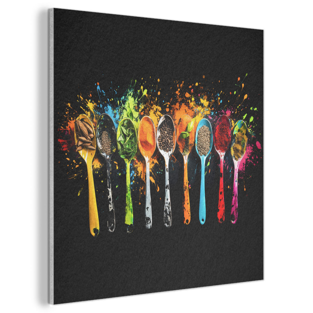 AKUSTICKÝ obraz Lžičky - koření - moderní - graffiti - barva - barevné 90x90 cm - různobarevná, textil (90/90/0.9cm) - MuchoWow