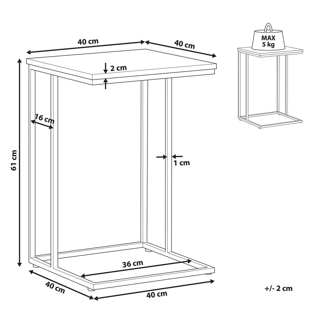BEISTELLTISCH Holzoptik taupe quadratisch 40/40 cm Troy - Dunkelbraun/Schwarz, Holzwerkstoff (40/40/61cm) - Beliani