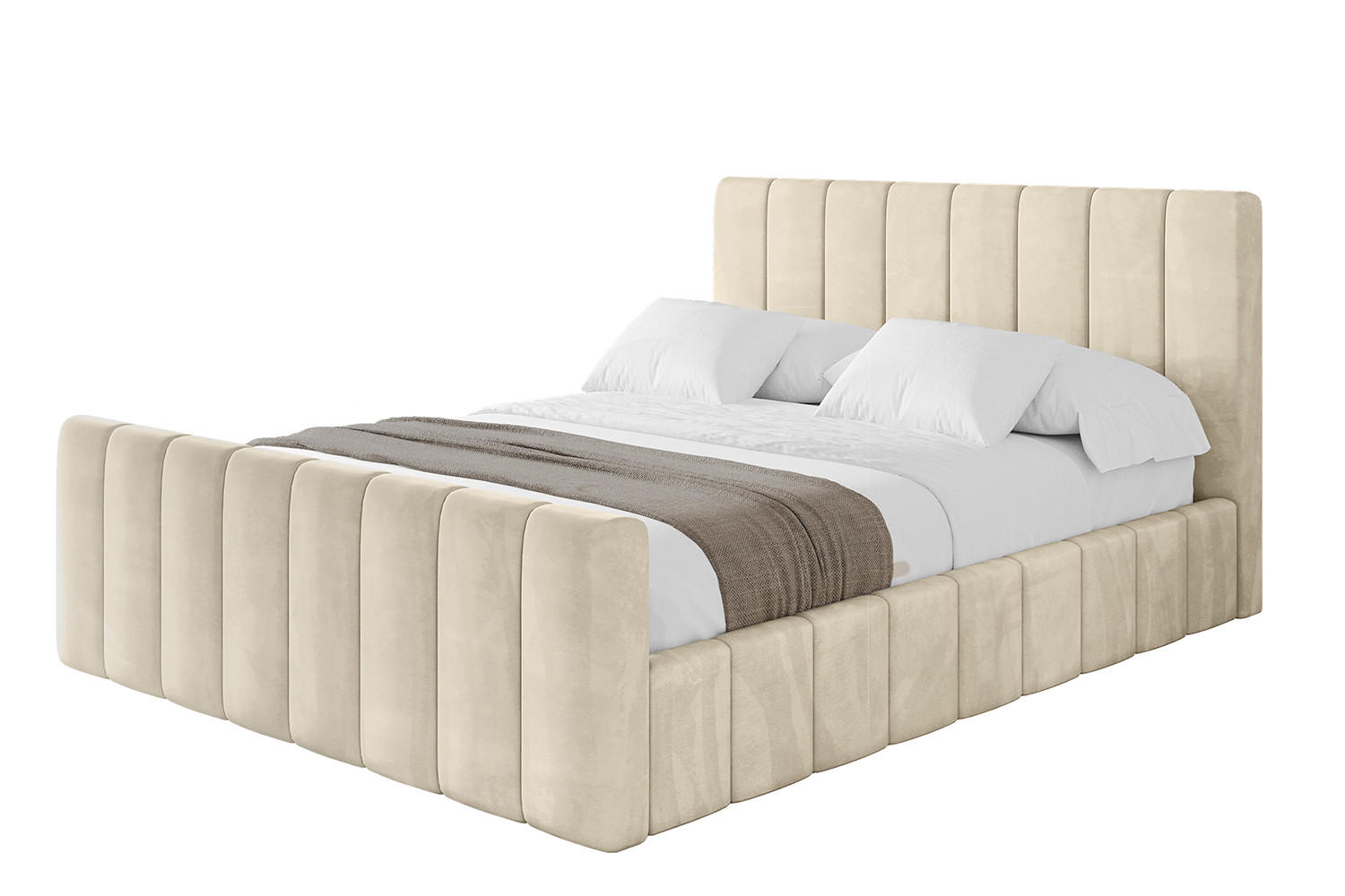 POLSTERBETT mit Bettkasten, Fußteil und Lattenrost, Boxbett mit Matratze H3/H4 - FINO-Z 180x200 Beige - Ecru, Holzwerkstoff/Textil (180/200cm) - ALTDECOR