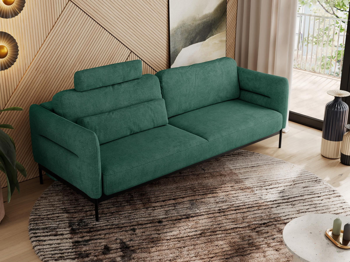 SOFA SALENTO Grün Struktur - Schwarz/Grün, Textil/Metall (221/82/101cm) - MKS